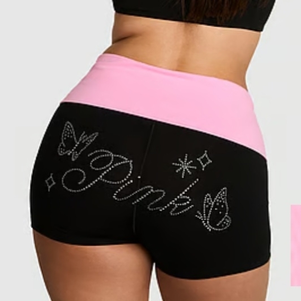 PINK Victoria's Secret Black Shorts with Pink Waistband Large